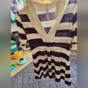 Striped V-Neck Knit Tunic Top